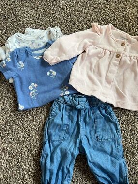 Carter's Pink Jacket with Blue Floral Tops and Garanimals Denim Pants